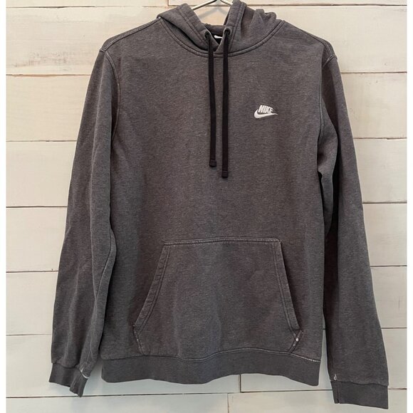 Nike Other - MEDIUM Nike Club Pullover Fleece Hoodie Gray Black Drawstring
